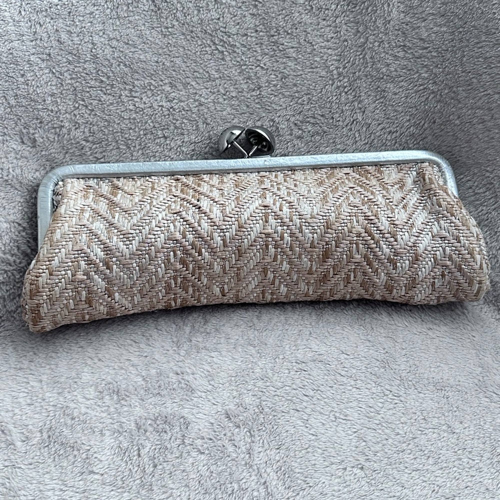 Coach woven natural and silver clutch